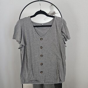 Gray Button-Down Women's Top